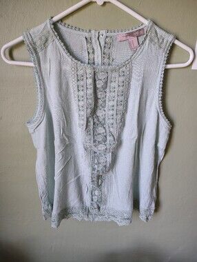☀️5/$25☀️ Forever 21 Women's Medium Light Mint Lace Accent Sleeveless Top